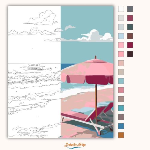 Rózsaszín napernyő - számfestő készlet - Számfestő.hu - 50×60cm - Keretre feszítve