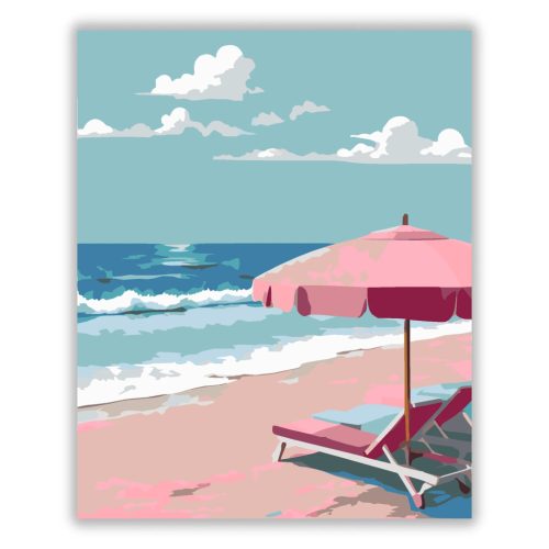 Rózsaszín napernyő - számfestő készlet - Számfestő.hu - 60×70cm - Keretre feszítve