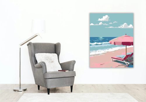 Rózsaszín napernyő - számfestő készlet - Számfestő.hu - 60×70cm - Keret nélkül