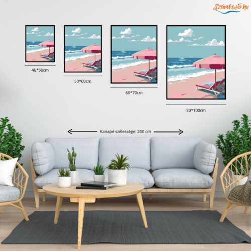 Rózsaszín napernyő - számfestő készlet - Számfestő.hu - 80×100cm - Keretre feszítve