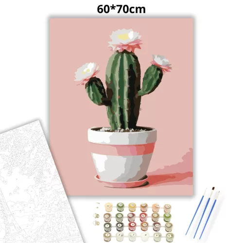Cserepes kaktuszvirág - számfestő készlet - Számfestő.hu - 60×70cm - Keret nélkül