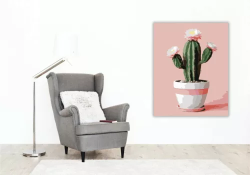 Cserepes kaktuszvirág - számfestő készlet - Számfestő.hu - 60×70cm - Keretre feszítve