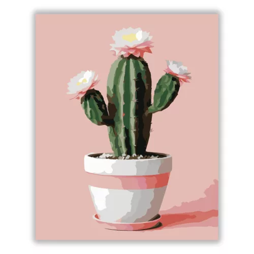 Cserepes kaktuszvirág - számfestő készlet - Számfestő.hu - 80×100cm - Keret nélkül
