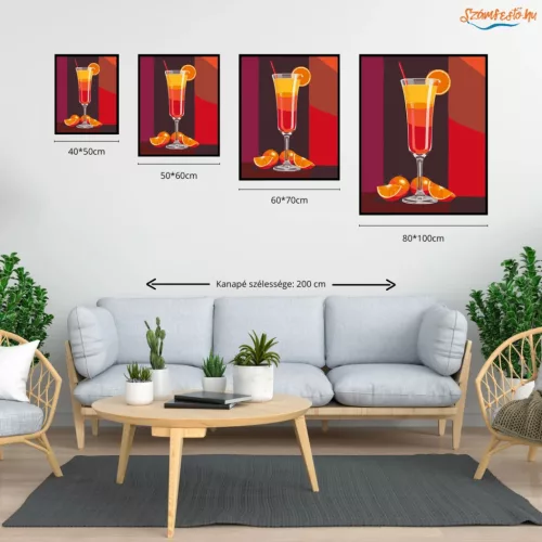 Tequila Sunrise koktél - számfestő készlet - Számfestő.hu - 40×50cm - Keret nélkül