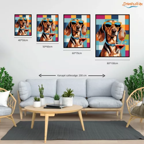 Laza koktélozó tacskó - számfestő készlet - Számfestő.hu - 80×100cm - Keret nélkül