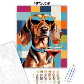 Laza koktélozó tacskó - számfestő készlet - Számfestő.hu - 40×50cm - Keret nélkül