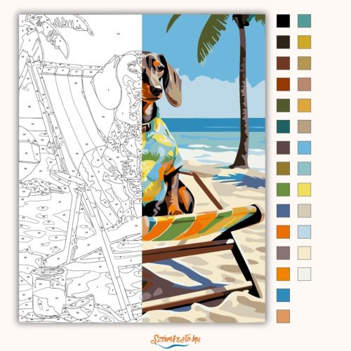 Nyaraló tacskó - számfestő készlet - Számfestő.hu - 60×70cm - Keret nélkül