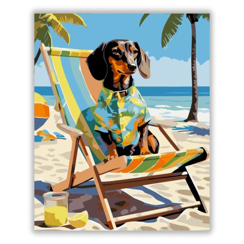 Nyaraló tacskó - számfestő készlet - Számfestő.hu - 60×70cm - Keret nélkül