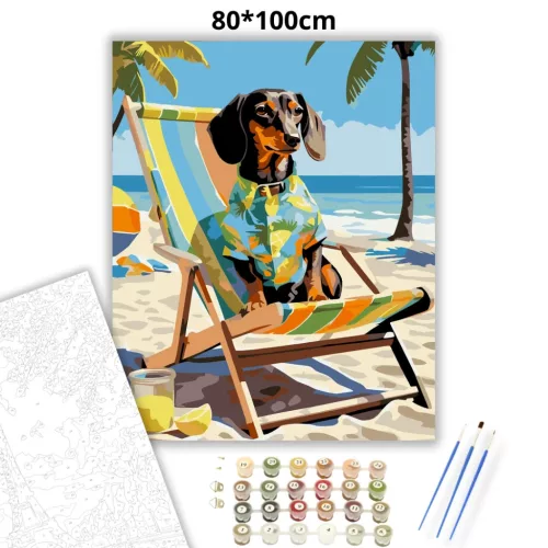 Nyaraló tacskó - számfestő készlet - Számfestő.hu - 80×100cm - Keret nélkül