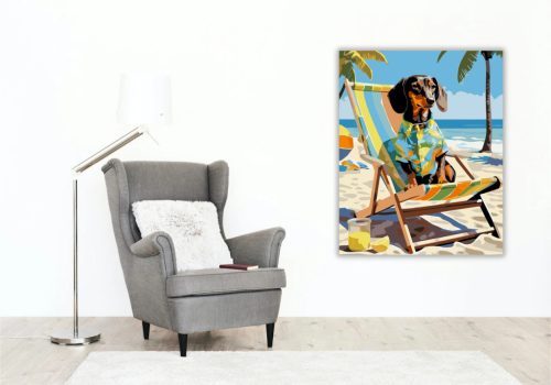 Nyaraló tacskó - számfestő készlet - Számfestő.hu - 80×100cm - Keret nélkül