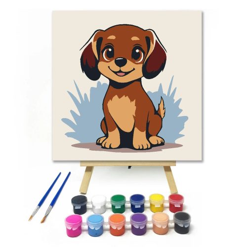 Játékos kiskutya tekintete - gyerek számfestő készlet - Számfestő.hu - 50×50cm - Keret nélkül