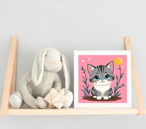 Vidám kiscica kertje - gyerek számfestő készlet - Számfestő.hu - 20×20cm - Keret nélkül