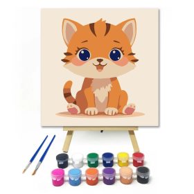Mosolygós kiscica - gyerek számfestő készlet - Számfestő.hu - 20×20cm - Keret nélkül