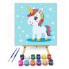 Mosolygós unikornis - gyerek számfestő készlet - Számfestő.hu - 20×20cm - Keretre feszítve