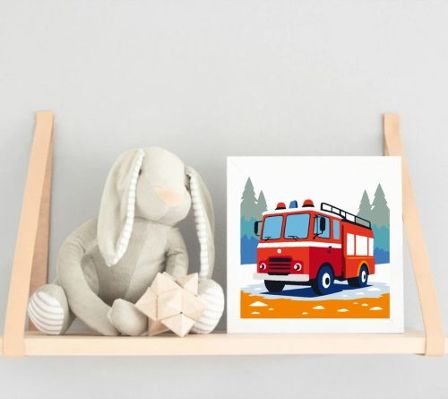 Bátor tűzoltóautó - gyerek számfestő készlet - Számfestő.hu - 20×20cm - Keretre feszítve