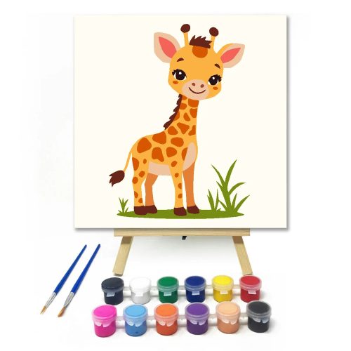 Kis zsiráf mosolya - gyerek számfestő készlet - Számfestő.hu - 40×40cm - Keret nélkül