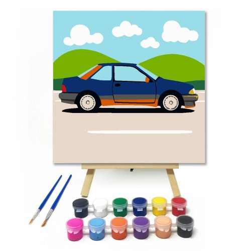 Kalandos autó kirándulása - gyerek számfestő készlet - Számfestő.hu - 50×50cm - Keretre feszítve