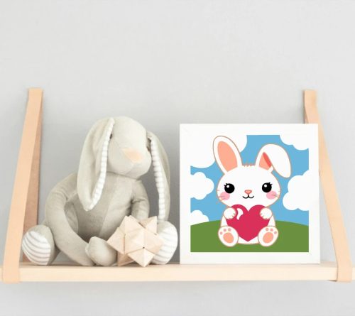 Álmodozó nyuszi szeretete - gyerek számfestő készlet - Számfestő.hu - 50×50cm - Keret nélkül