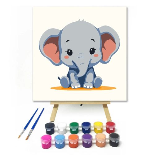 Kiselefánt mosolya - gyerek számfestő készlet - Számfestő.hu - 30×30cm - Keret nélkül