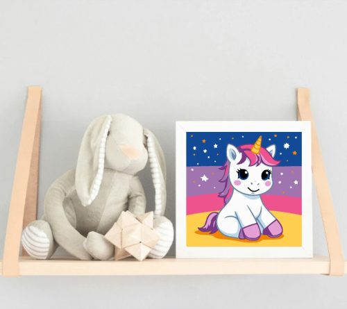 Bájos pihenő unikornis - gyerek számfestő készlet - Számfestő.hu - 50×50cm - Keret nélkül