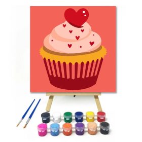 Szivecskés muffin - gyerek számfestő készlet - Számfestő.hu - 20×20cm - Keret nélkül