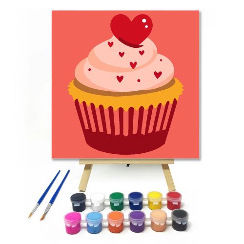 Szivecskés muffin - gyerek számfestő készlet - Számfestő.hu - 30×30cm - Keret nélkül