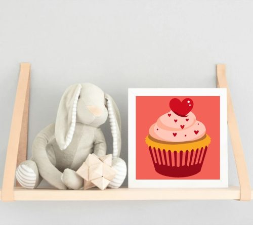 Szivecskés muffin - gyerek számfestő készlet - Számfestő.hu - 30×30cm - Keret nélkül