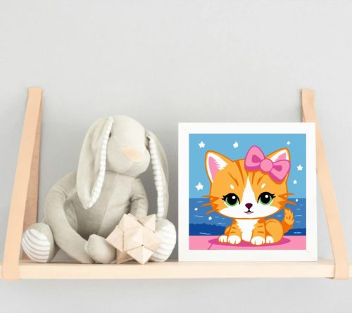 Masnis kiscica - gyerek számfestő készlet - Számfestő.hu - 20×20cm - Keretre feszítve