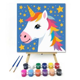 Mosolygós unikornis csillagai - gyerek számfestő készlet - Számfestő.hu - 20×20cm - Keret nélkül