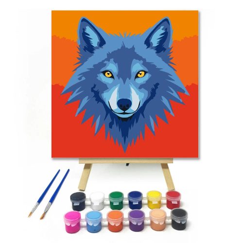 Büszke farkas tekintete - gyerek számfestő készlet - Számfestő.hu - 20×20cm - Keret nélkül