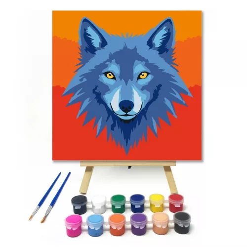Büszke farkas tekintete - gyerek számfestő készlet - Számfestő.hu - 50×50cm - Keret nélkül