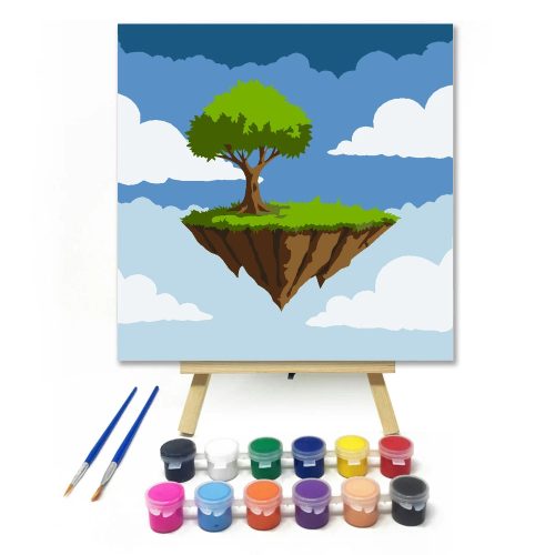 Lebegő sziget fája - gyerek számfestő készlet - Számfestő.hu - 30×30cm - Keret nélkül