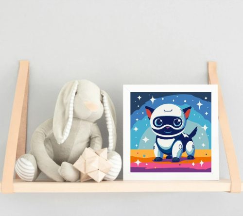 Mosolygós robotkutyus - gyerek számfestő készlet - Számfestő.hu - 40×40cm - Keretre feszítve