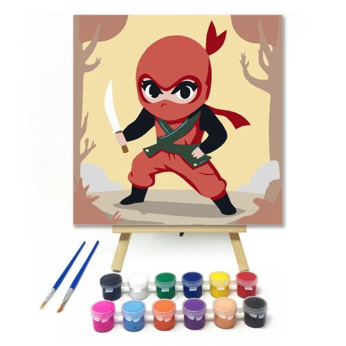 Kalandos nindzsa kardja - gyerek számfestő készlet - Számfestő.hu - 20×20cm - Keretre feszítve