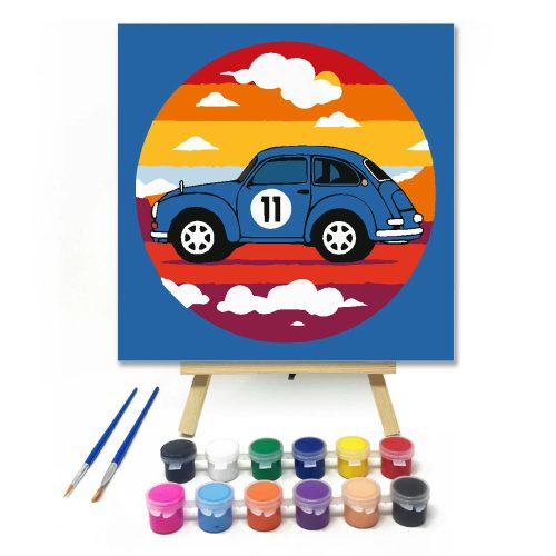 Régies versenyautó - gyerek számfestő készlet - Számfestő.hu - 50×50cm - Keretre feszítve