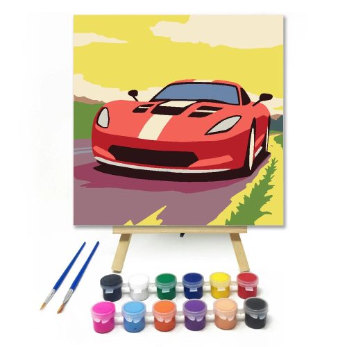 Fürge sportkocsi útja - gyerek számfestő készlet - Számfestő.hu - 20×20cm - Keret nélkül