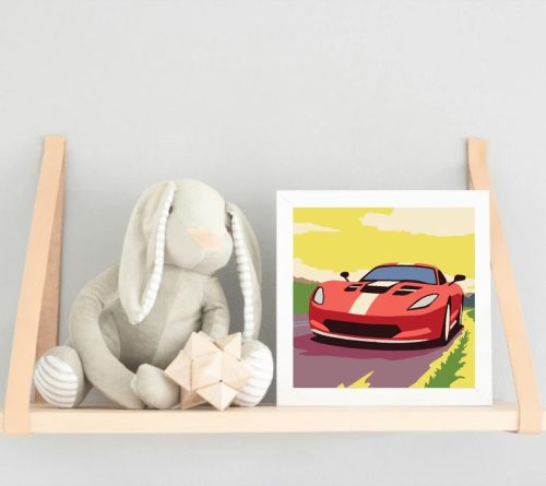 Fürge sportkocsi útja - gyerek számfestő készlet - Számfestő.hu - 20×20cm - Keretre feszítve