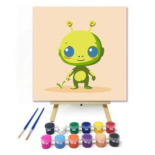 Mosolygós űrlény - gyerek számfestő készlet - Számfestő.hu - 30×30cm - Keretre feszítve