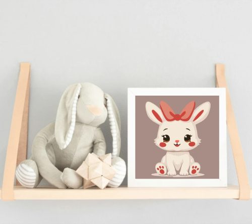 Mosolygós nyuszi masnija - gyerek számfestő készlet - Számfestő.hu - 50×50cm - Keretre feszítve