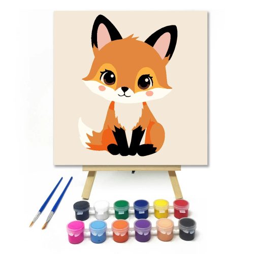 Kíváncsi kisróka tekintete - gyerek számfestő készlet - Számfestő.hu - 20×20cm - Keretre feszítve