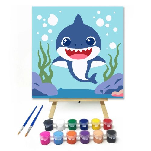 Mosolygós kis cápa - gyerek számfestő készlet - Számfestő.hu - 40×40cm - Keret nélkül