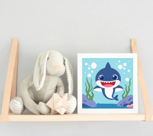 Mosolygós kis cápa - gyerek számfestő készlet - Számfestő.hu - 50×50cm - Keret nélkül