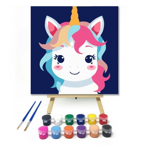 Csillogó szemű unikornis - gyerek számfestő készlet - Számfestő.hu - 30×30cm - Keret nélkül
