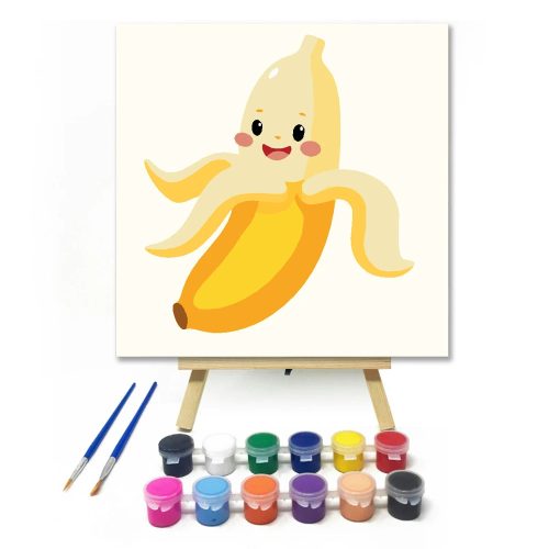 Vidám banán - gyerek számfestő készlet - Számfestő.hu - 50×50cm - Keretre feszítve