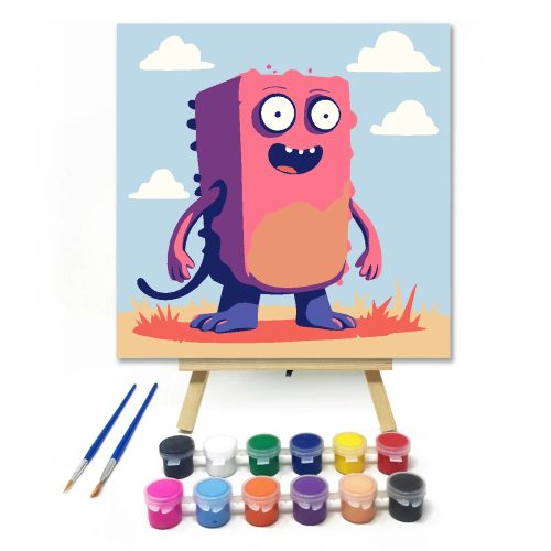 Mosolygós szörnyike - gyerek számfestő készlet - Számfestő.hu - 40×40cm - Keretre feszítve