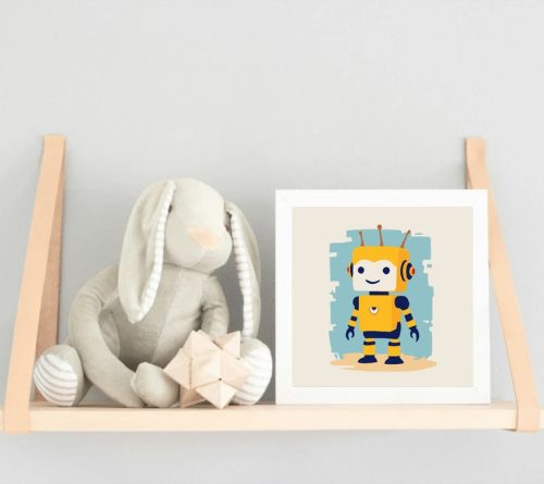 Játékos robot - gyerek számfestő készlet - Számfestő.hu - 20×20cm - Keretre feszítve