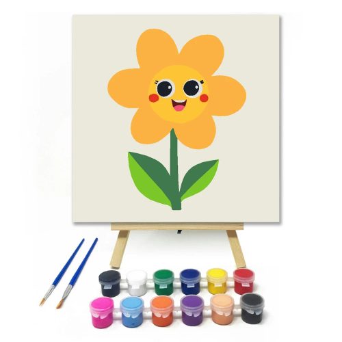 Mosolygós napraforgó - gyerek számfestő készlet - Számfestő.hu - 20×20cm - Keretre feszítve