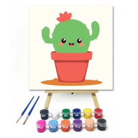 Integető kaktusz - gyerek számfestő készlet - Számfestő.hu - 20×20cm - Keret nélkül