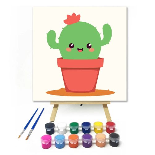 Integető kaktusz - gyerek számfestő készlet - Számfestő.hu - 50×50cm - Keretre feszítve