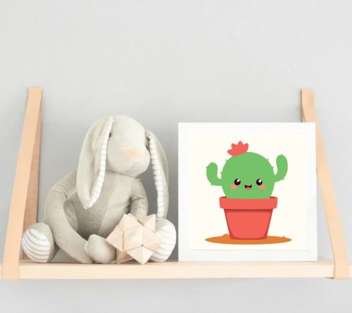 Integető kaktusz - gyerek számfestő készlet - Számfestő.hu - 30×30cm - Keretre feszítve